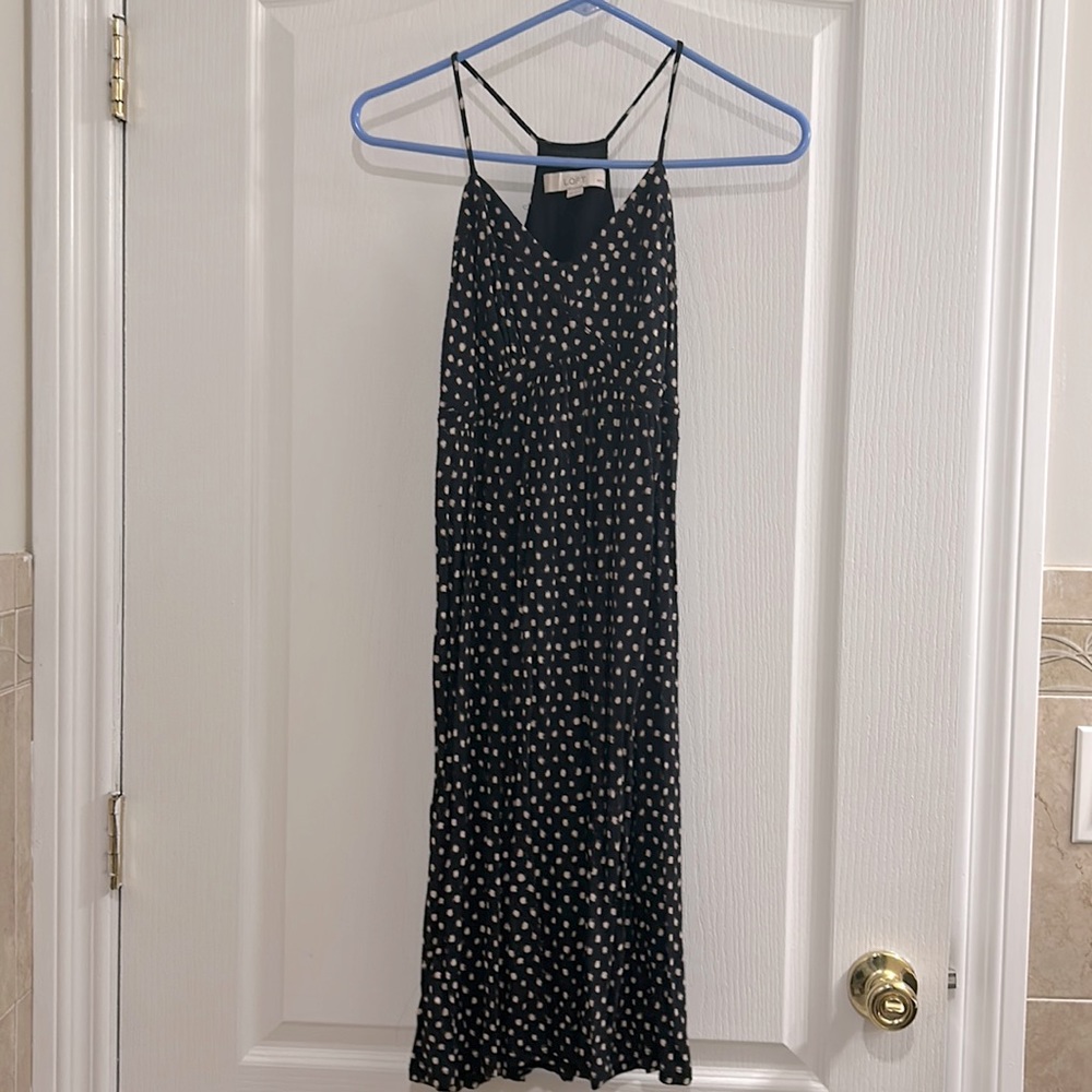 Navy and tan polka dot dress from Loft size xsp